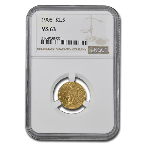 1908 $2.50 Indian Gold Quarter Eagle MS-63 NGC 1908 $2.50 Indian Gold Quarter Eagle MS-63 NGC